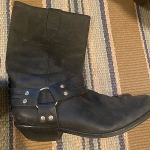 Mens black leather bike boots size 10.5